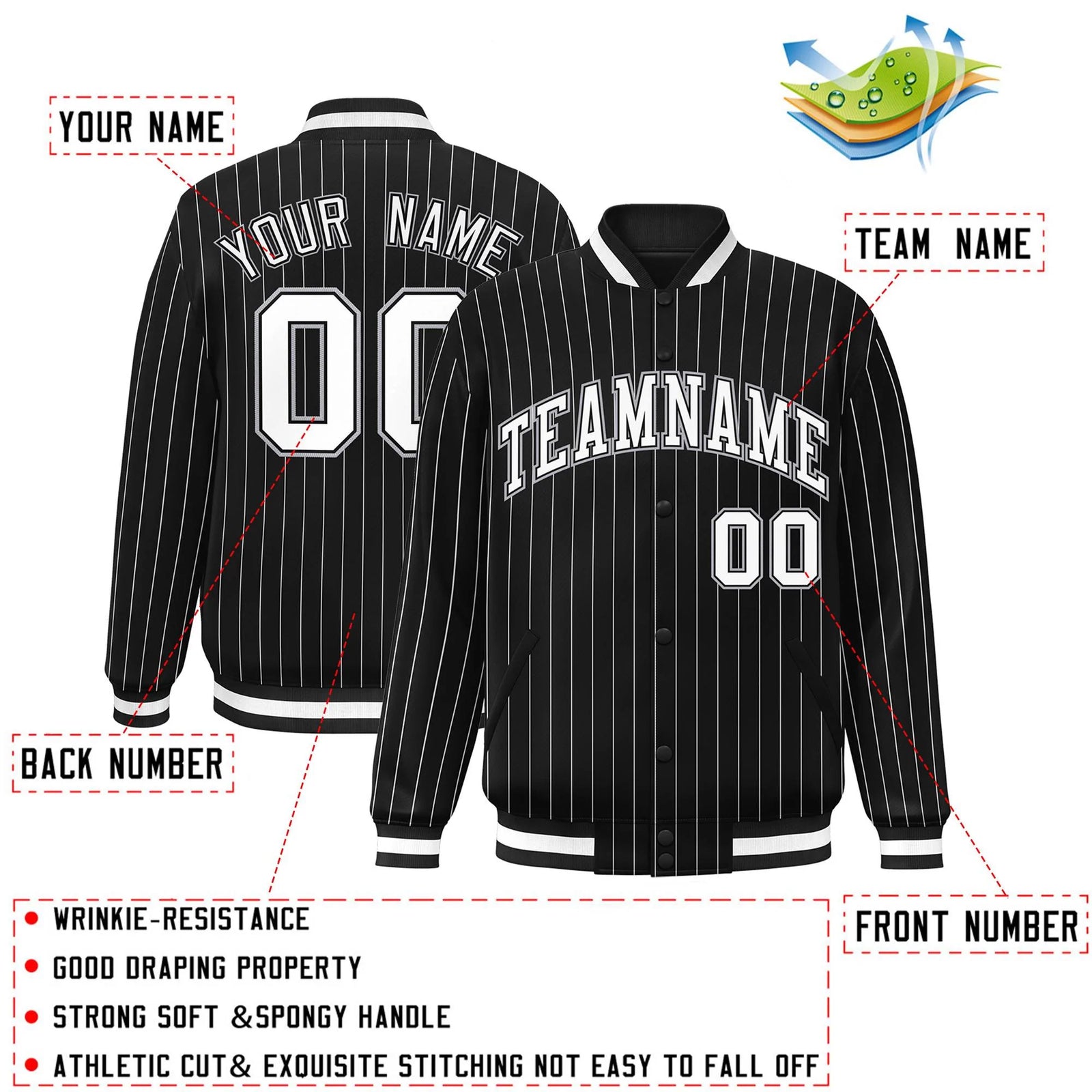Custom Black White-Gray Stripe Fashion Letterman Bomber Varsity Jacket