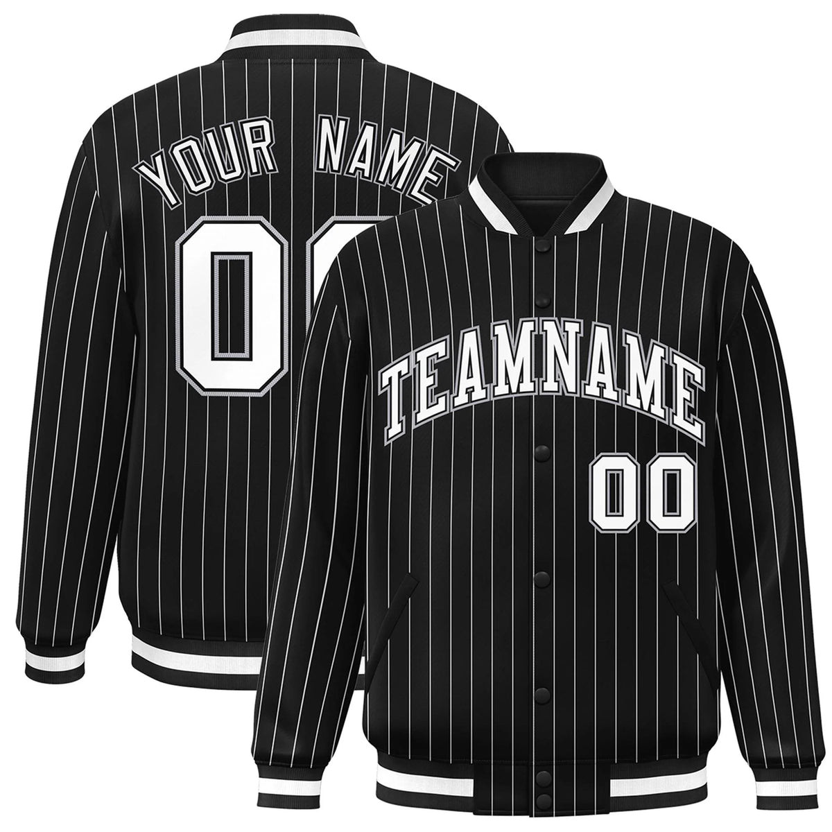 Custom Black White-Gray Stripe Fashion Letterman Bomber Varsity Jacket