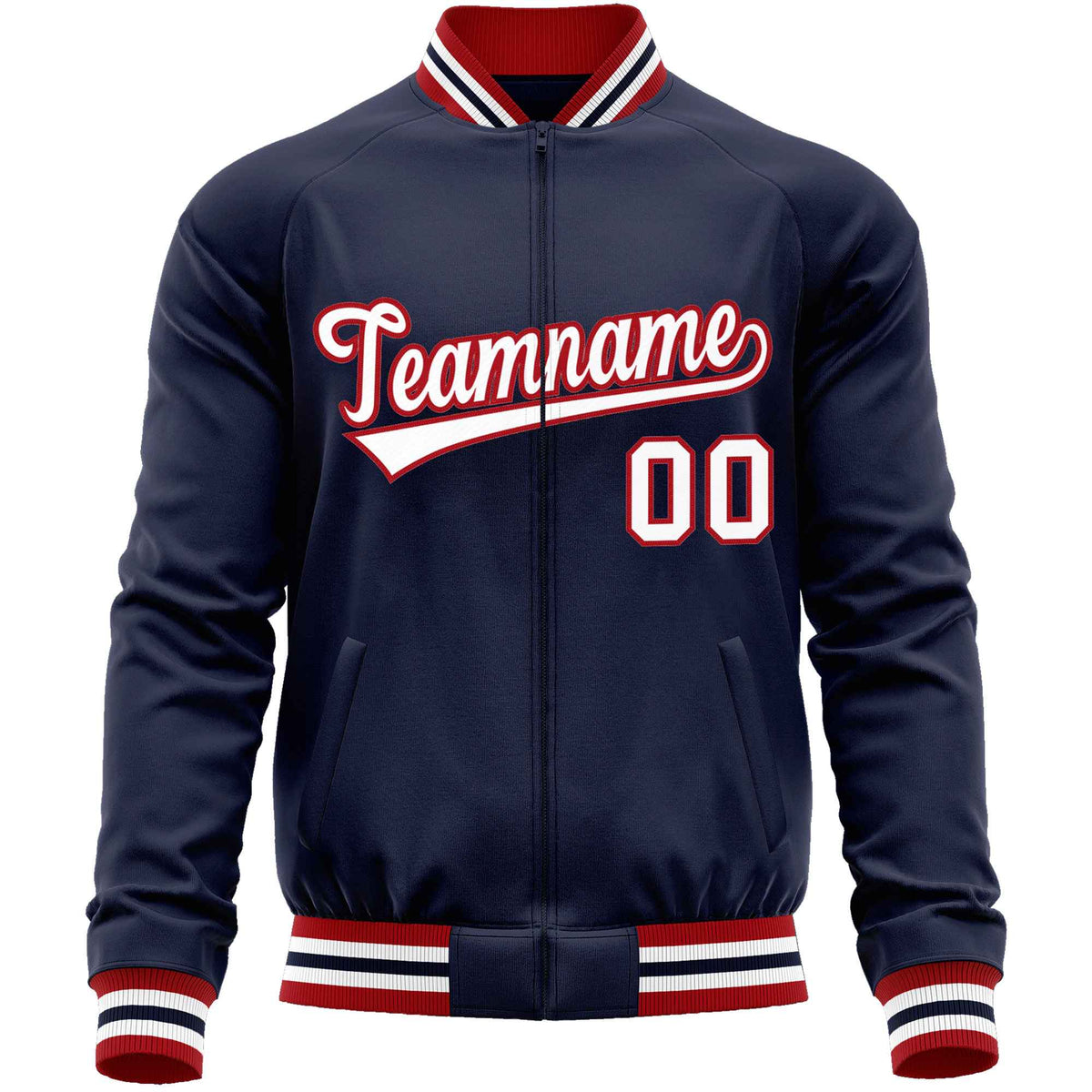 Custom Navy White Classic Style Varsity Full-Zip Letterman Baseball Jacket