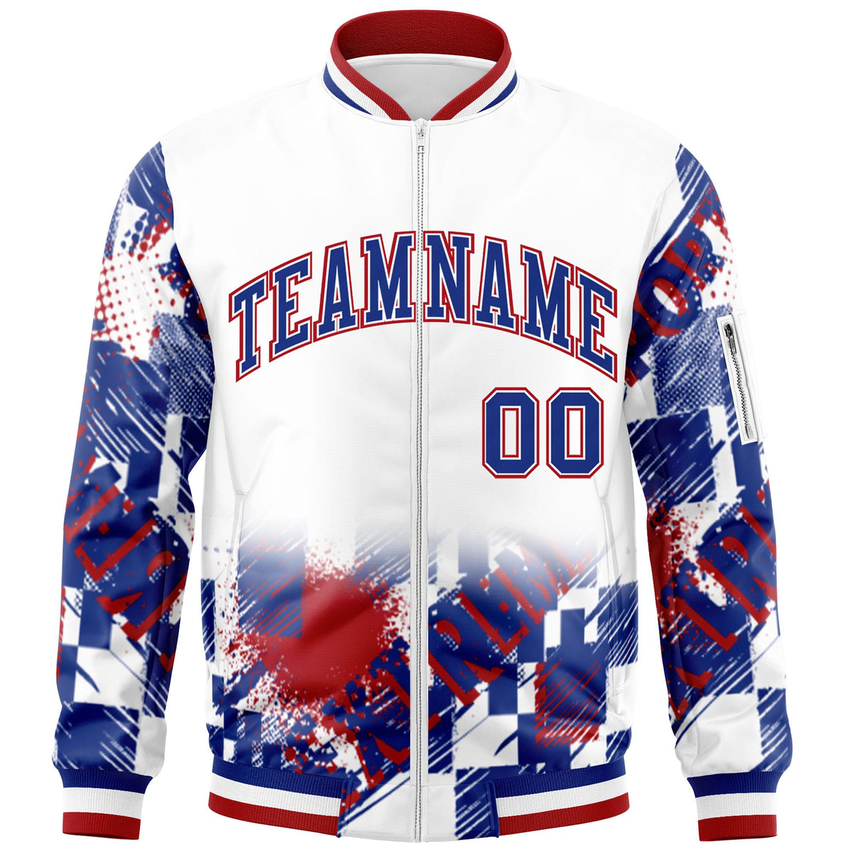 Custom White Royal-Red Varsity Full-Zip Street Graffiti Pattern Letterman Jacket