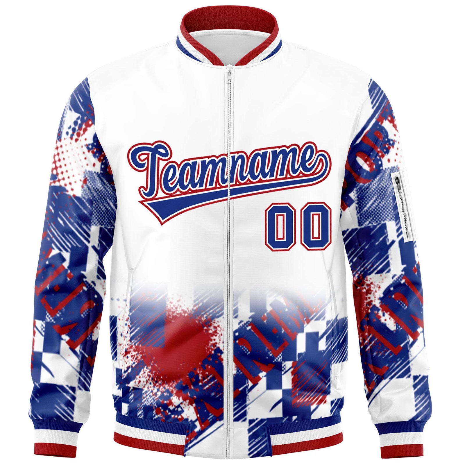 Custom White Royal-Red Varsity Full-Zip Street Graffiti Pattern Letterman Jacket