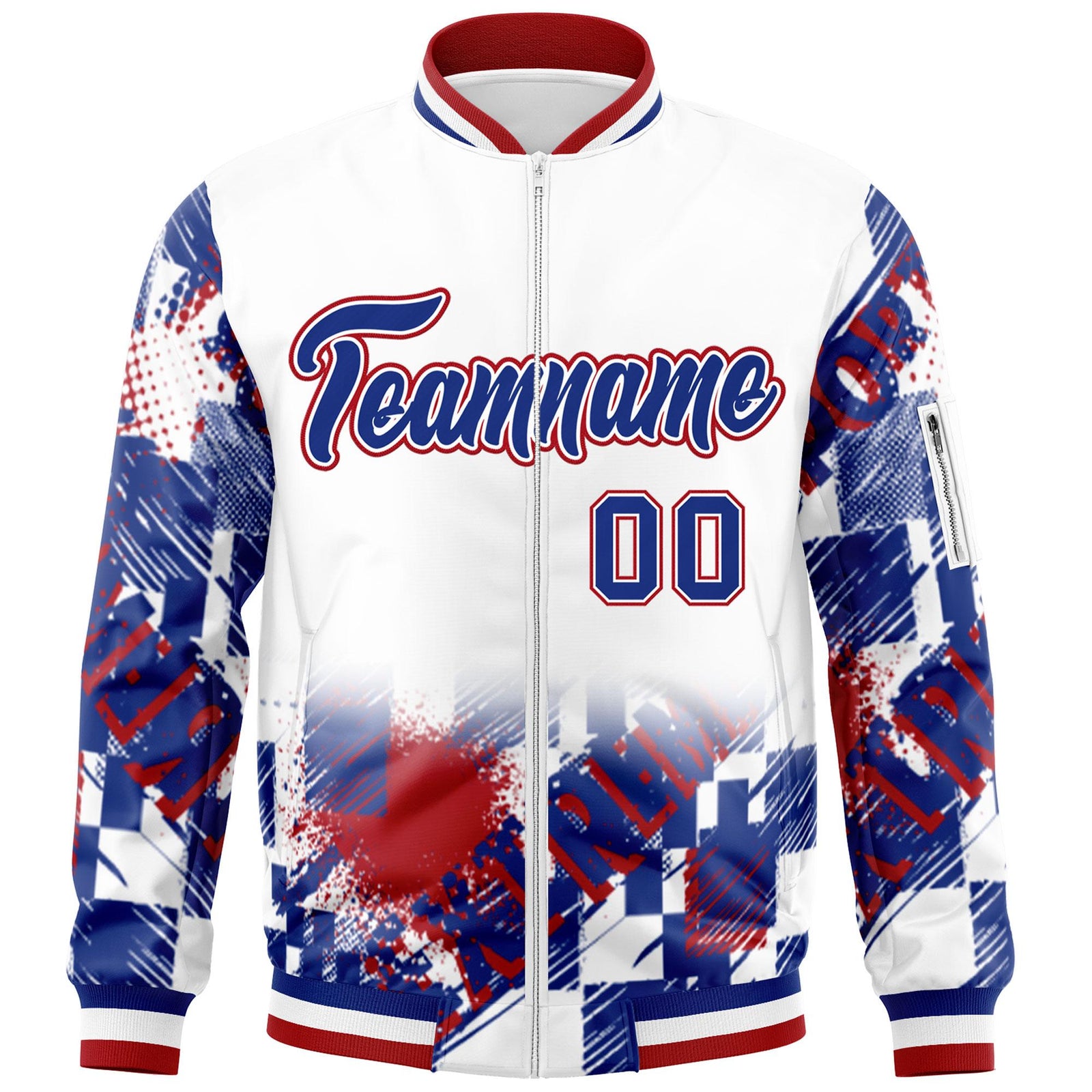 Custom White Royal-Red Varsity Full-Zip Street Graffiti Pattern Letterman Jacket