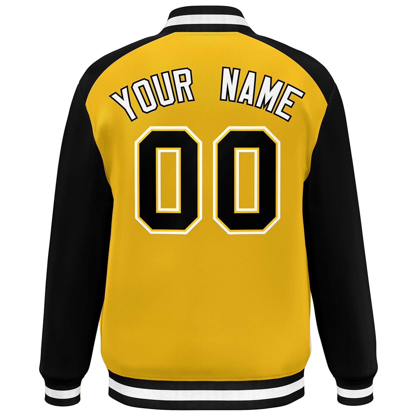 Custom Gold Black-White Color Block Bomber Varsity Baseball Jacket