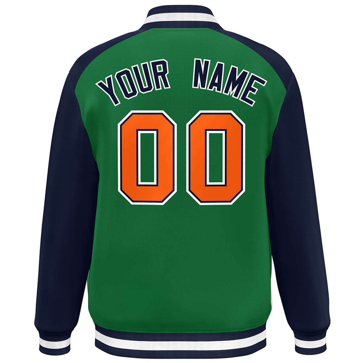 Custom Green Navy-White Color Block Bomber Varsity Baseball Jacket