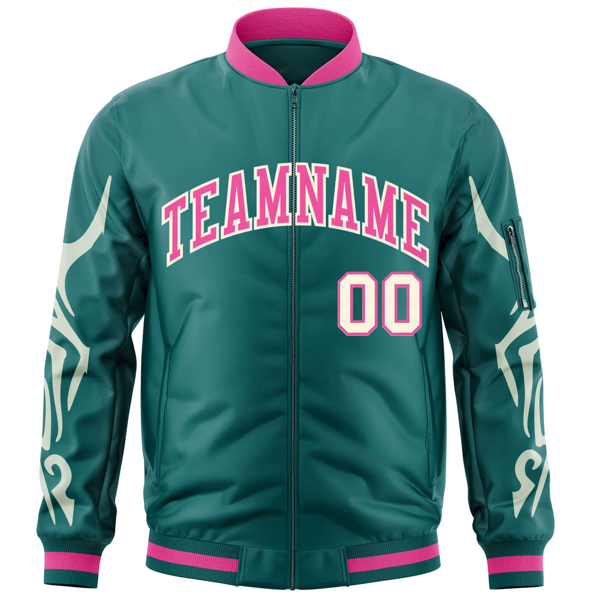 Custom Aqua Cream Varsity Full-Zip Dragon Head Graffiti Pattern Letterman Bomber Jacket