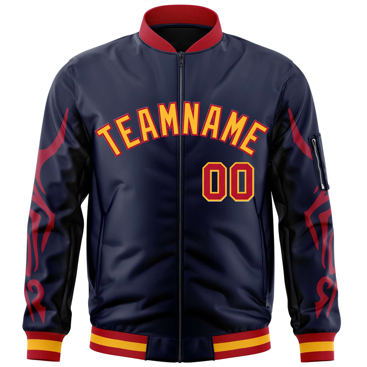 Custom Navy Red Varsity Full-Zip Dragon Head Graffiti Pattern Letterman Bomber Jacket