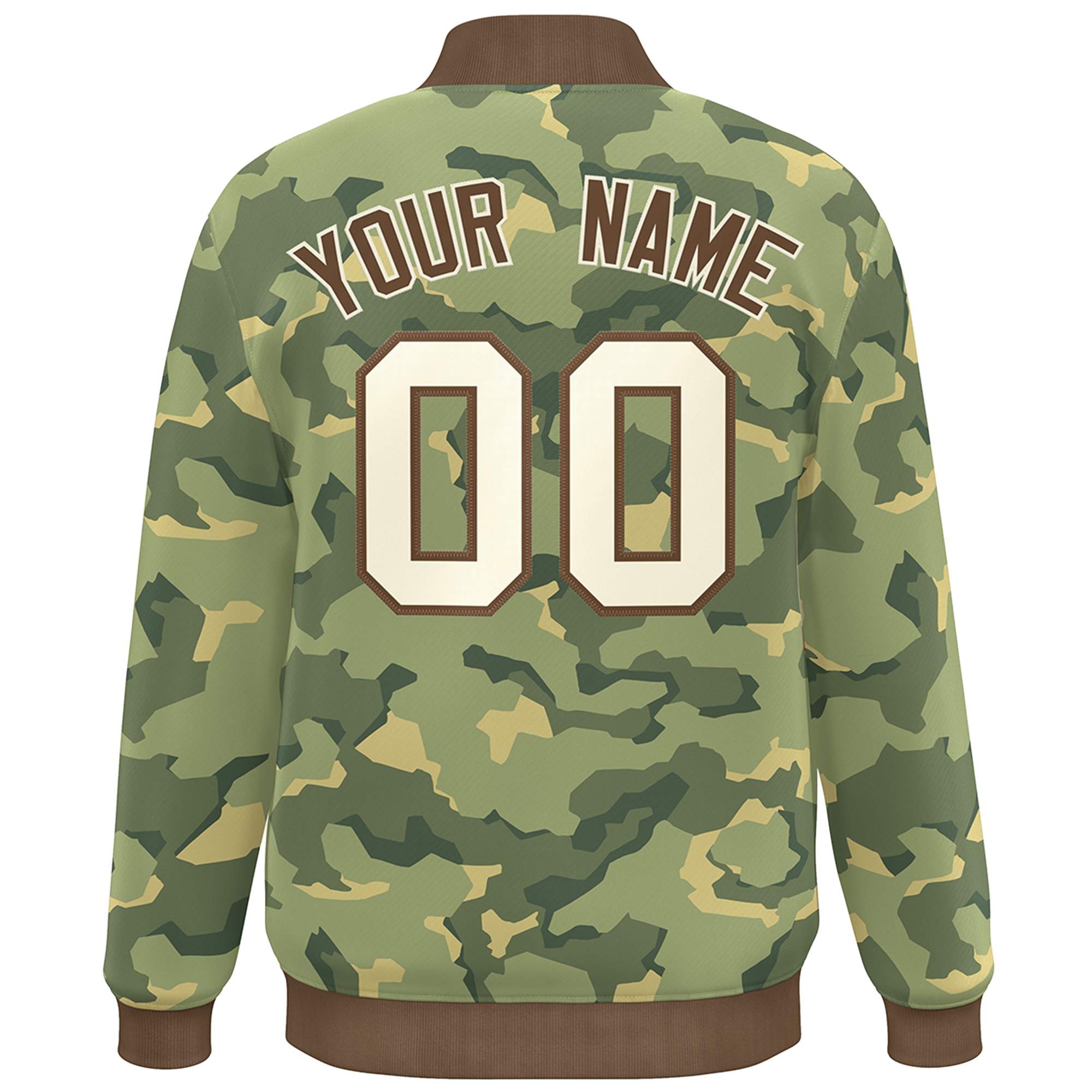 Custom Brown White Camo Varsity Full-Snap Letterman Bomber Jacket