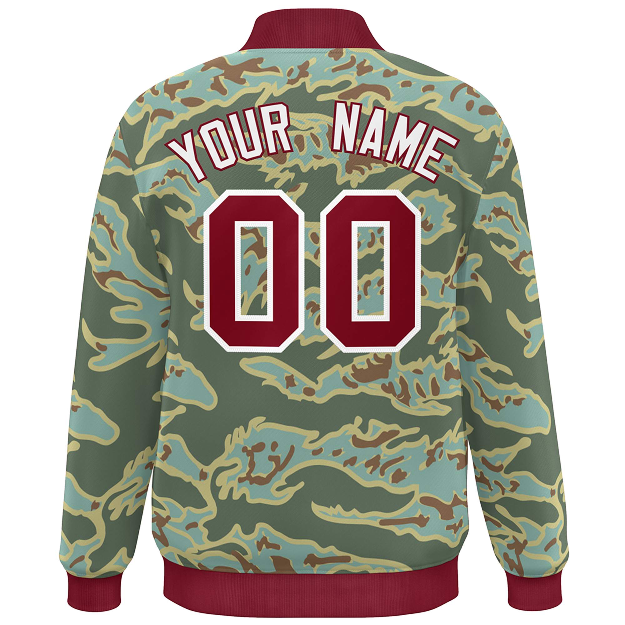Custom Crimson White Camo Varsity Full-Snap Letterman Bomber Jacket