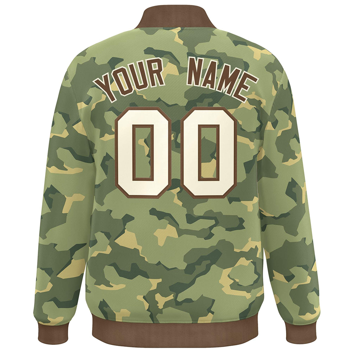 Custom Brown White Camo Varsity Full-Snap Letterman Bomber Jacket