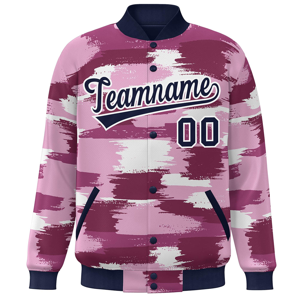 Custom Navy White Camo Varsity Full-Snap Letterman Bomber Jacket