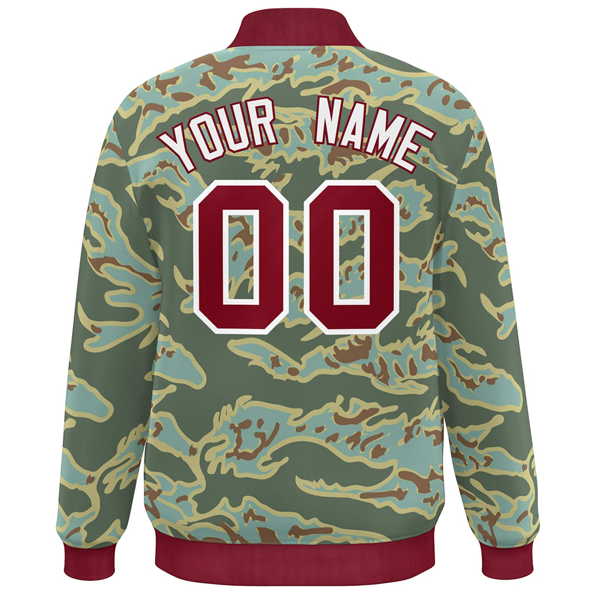 Custom Crimson White Camo Varsity Full-Snap Letterman Bomber Jacket