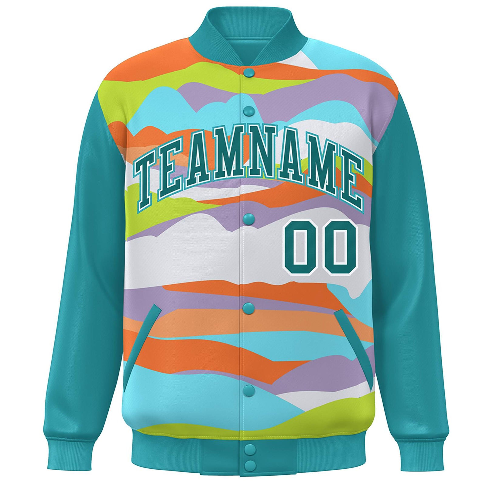 Custom Aqua White Multi Clouds Graffiti Pattern Varsity Full-Snap Jacket