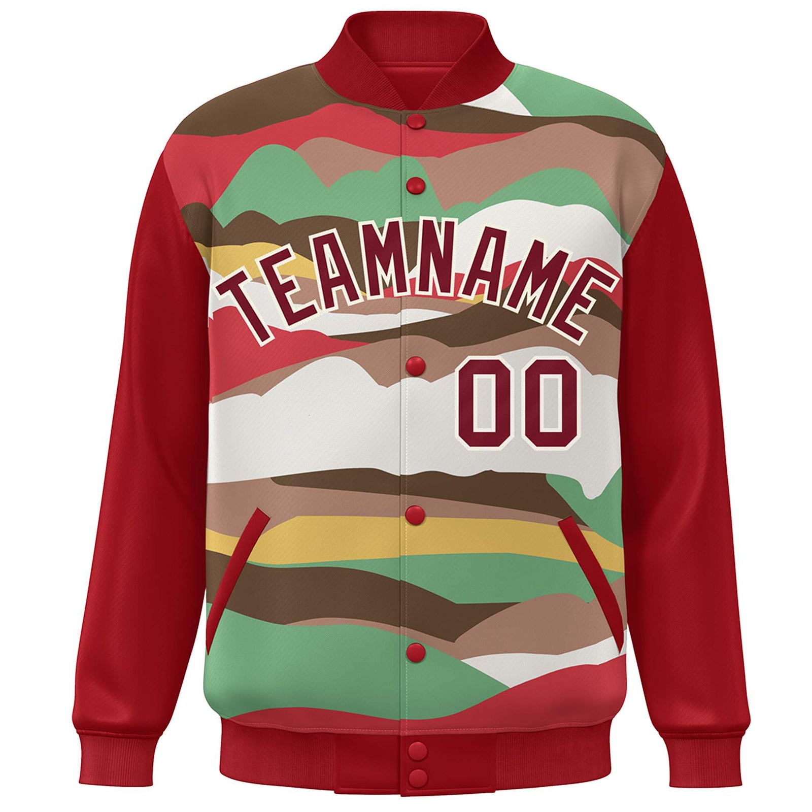 Custom Red Crimson-Cream Multi Clouds Graffiti Pattern Varsity Full-Snap Jacket