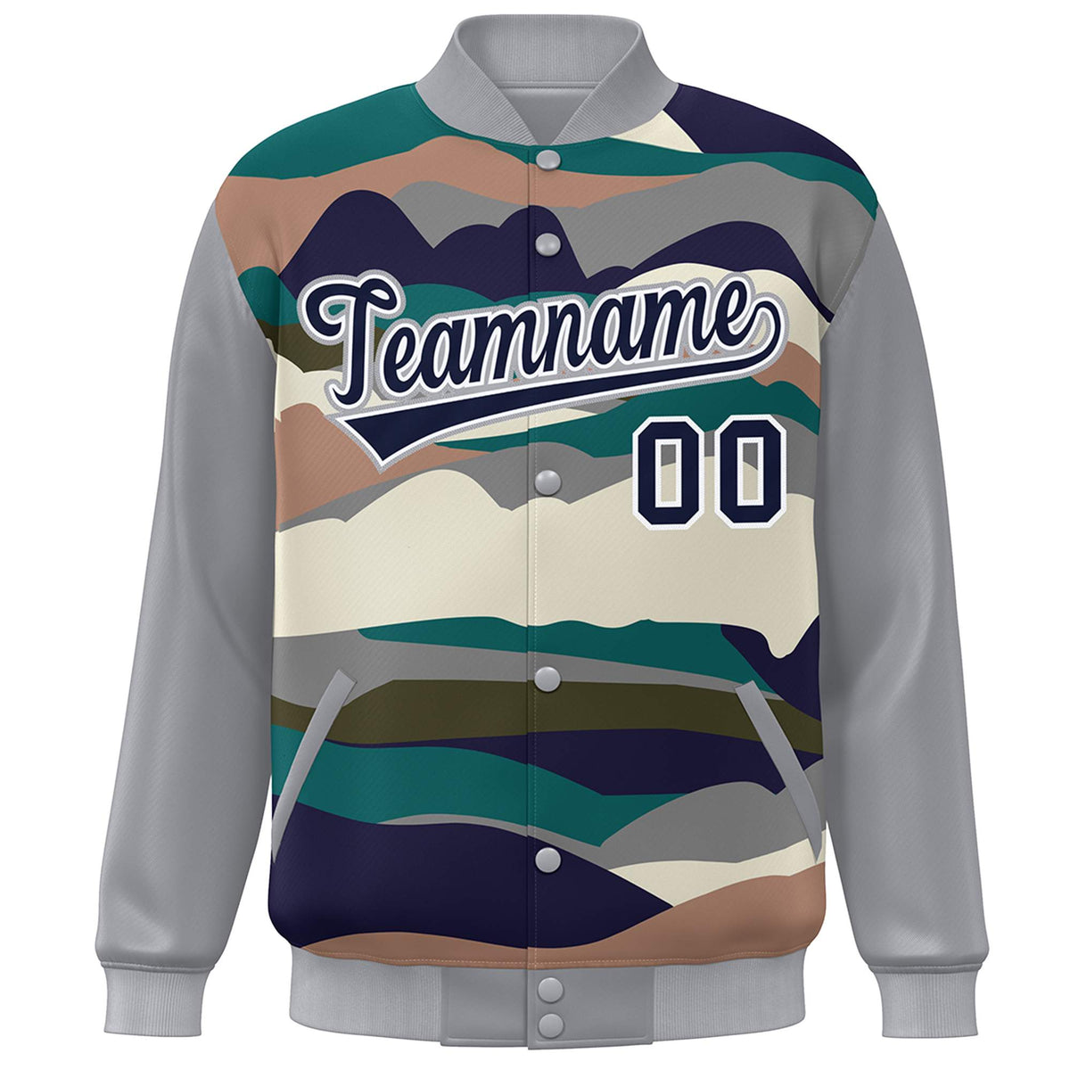 Custom Gray Navy-White Multi Clouds Graffiti Pattern Varsity Full-Snap Jacket