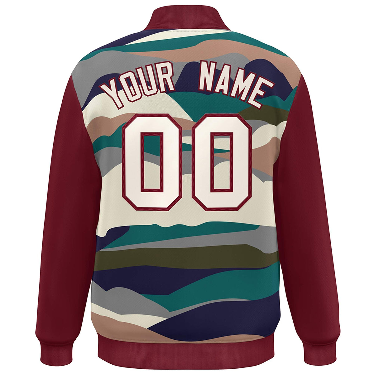 Custom Crimson Cream Multi Clouds Graffiti Pattern Varsity Full-Snap Jacket
