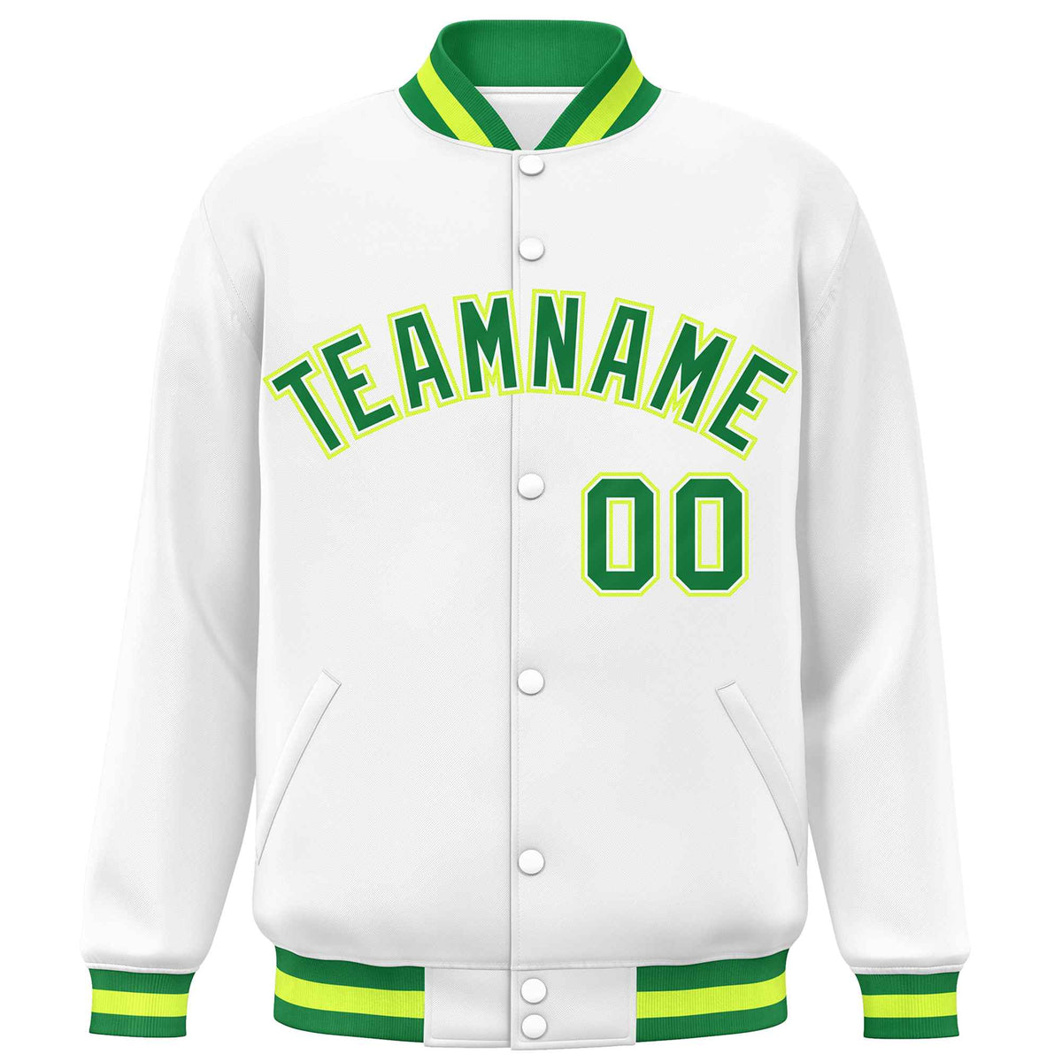 Custom White Kelly Green Varsity Full-Snap Classic Style Letterman Baseball Jacket