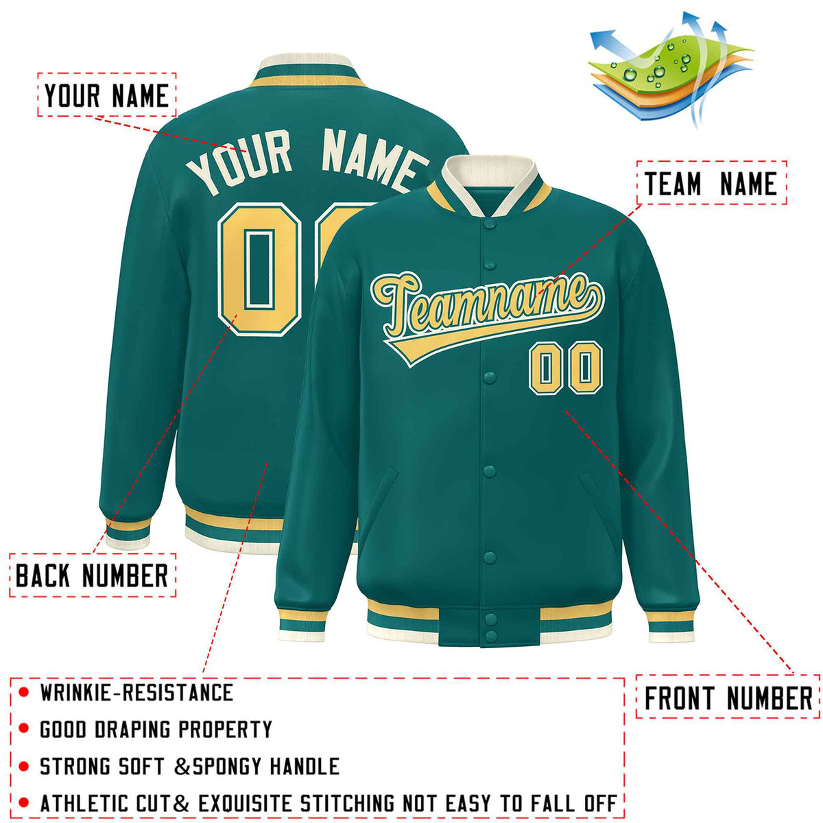 Custom Aqua Yellow Varsity Full-Snap Classic Style Letterman Baseball Jacket