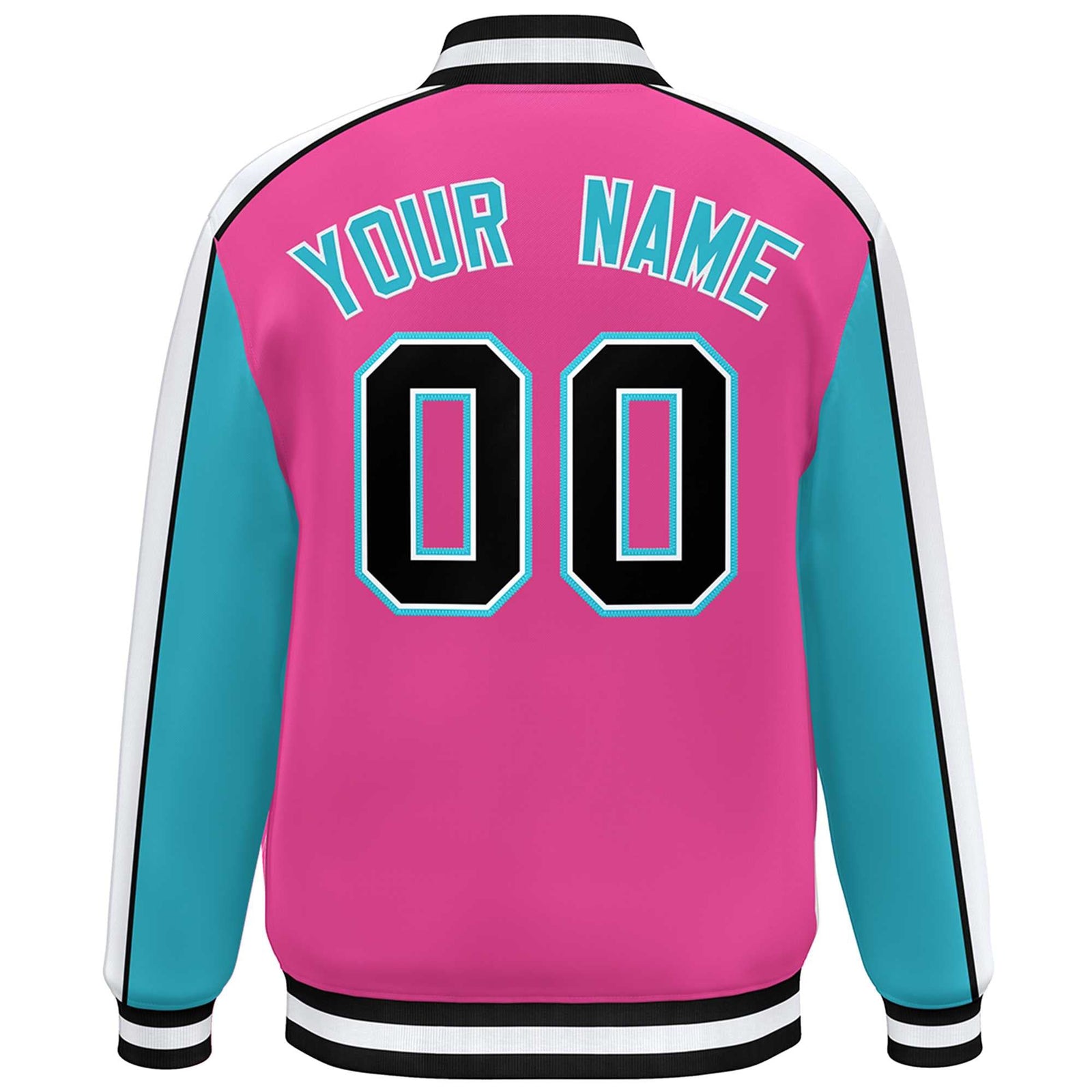 Custom Pink Aqua-White Color Block Bomber Varsity Full-Snap Baseball Jacket