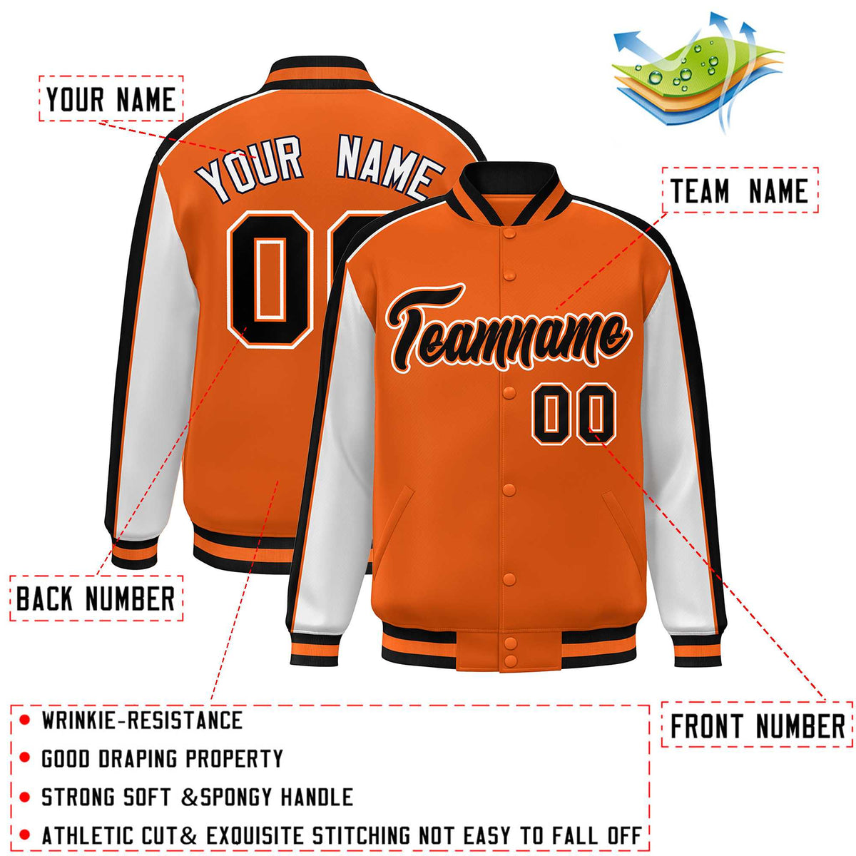 Custom Orange Gray-Royal Color Block Bomber Varsity Full-Snap Baseball Jacket