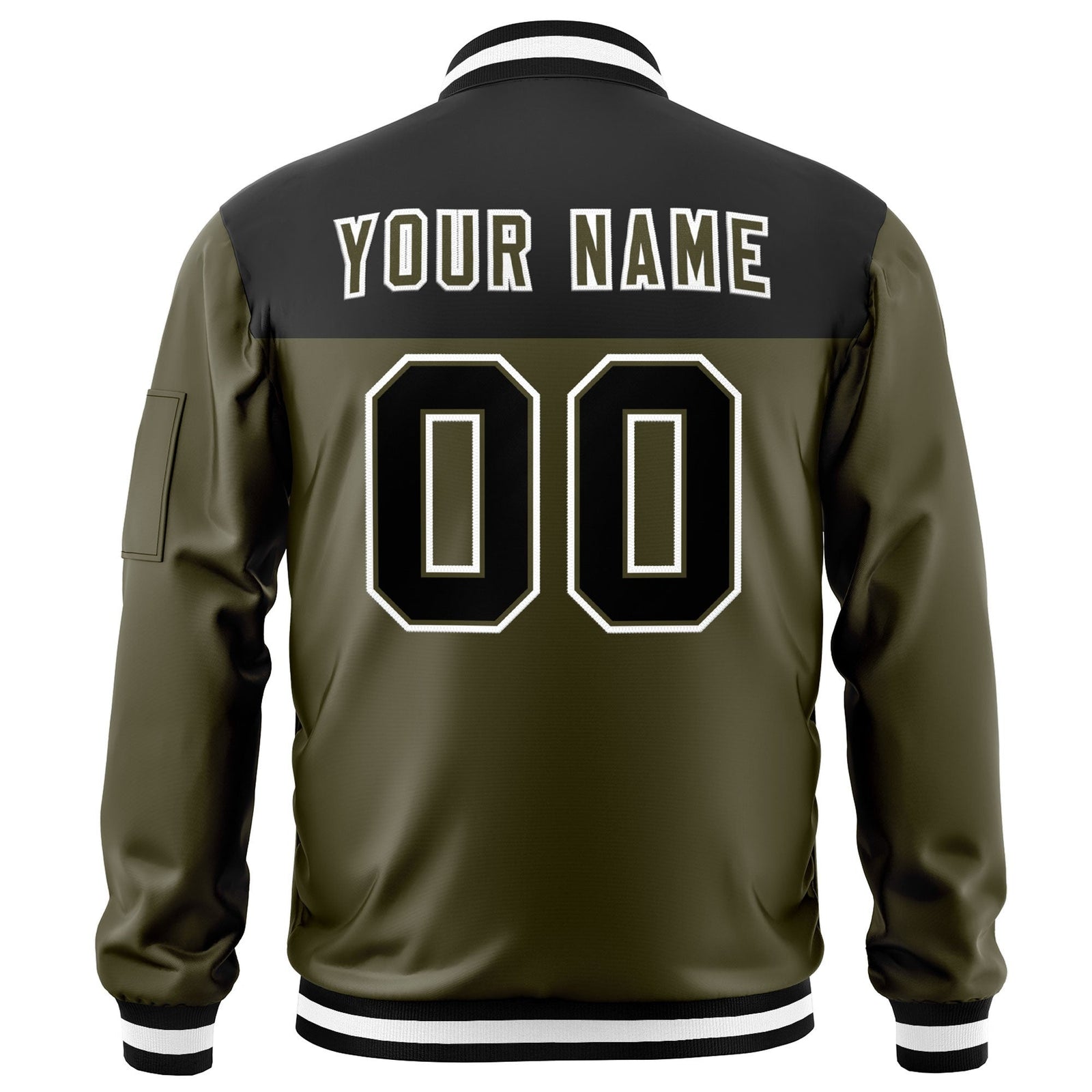 Custom Black Olive Varsity Full-Zip Color Block Letterman Bomber Jacket