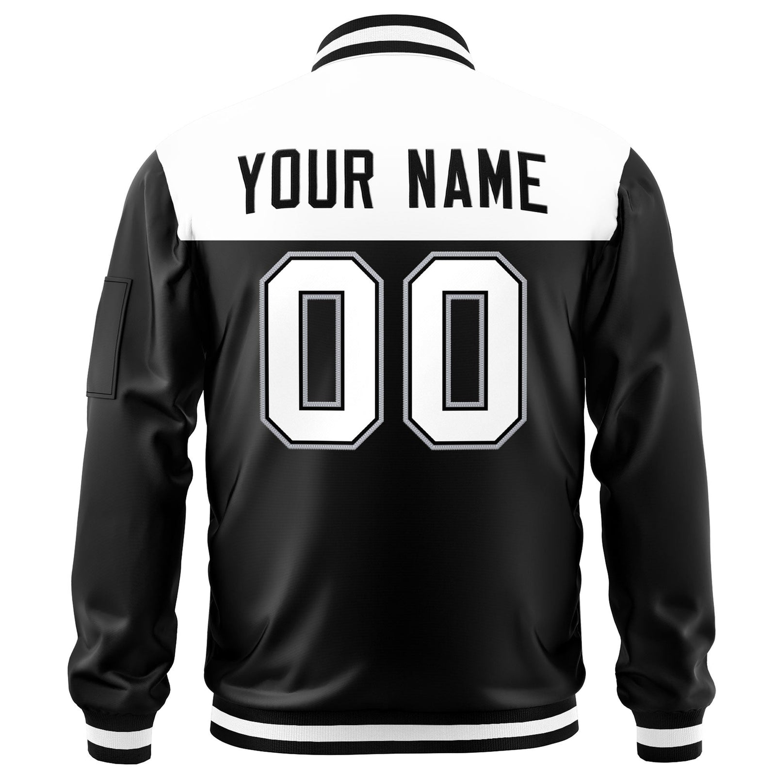 Custom White Black Varsity Full-Zip Color Block Letterman Bomber Jacket