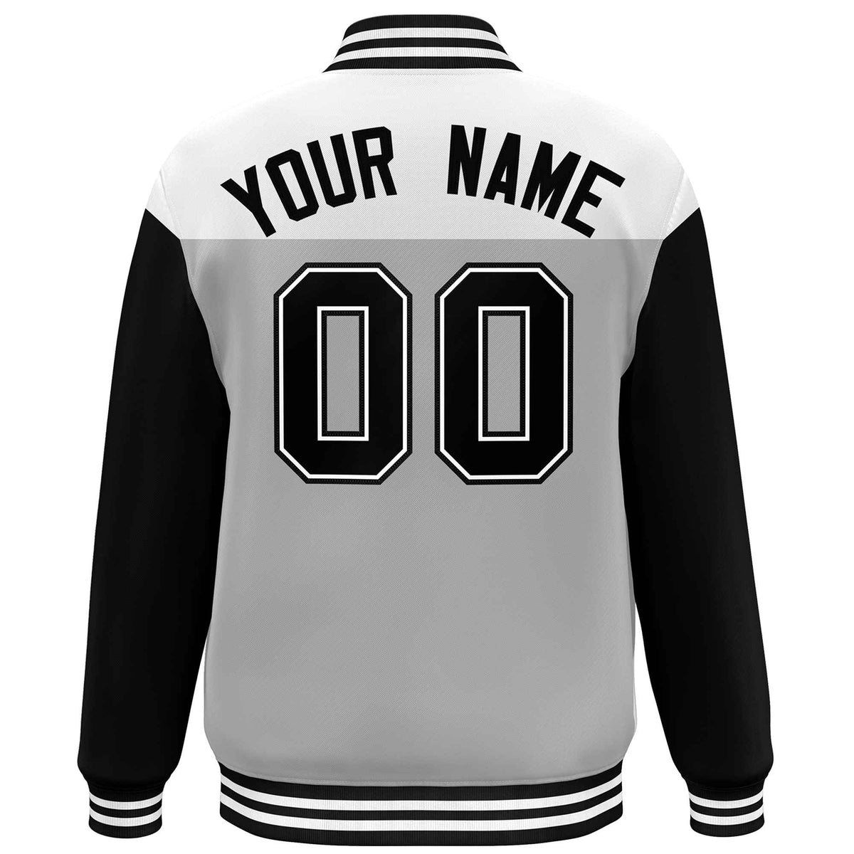Custom White Gray-Black Letterman Color Block Varsity Full-Snap Baseball Jacket