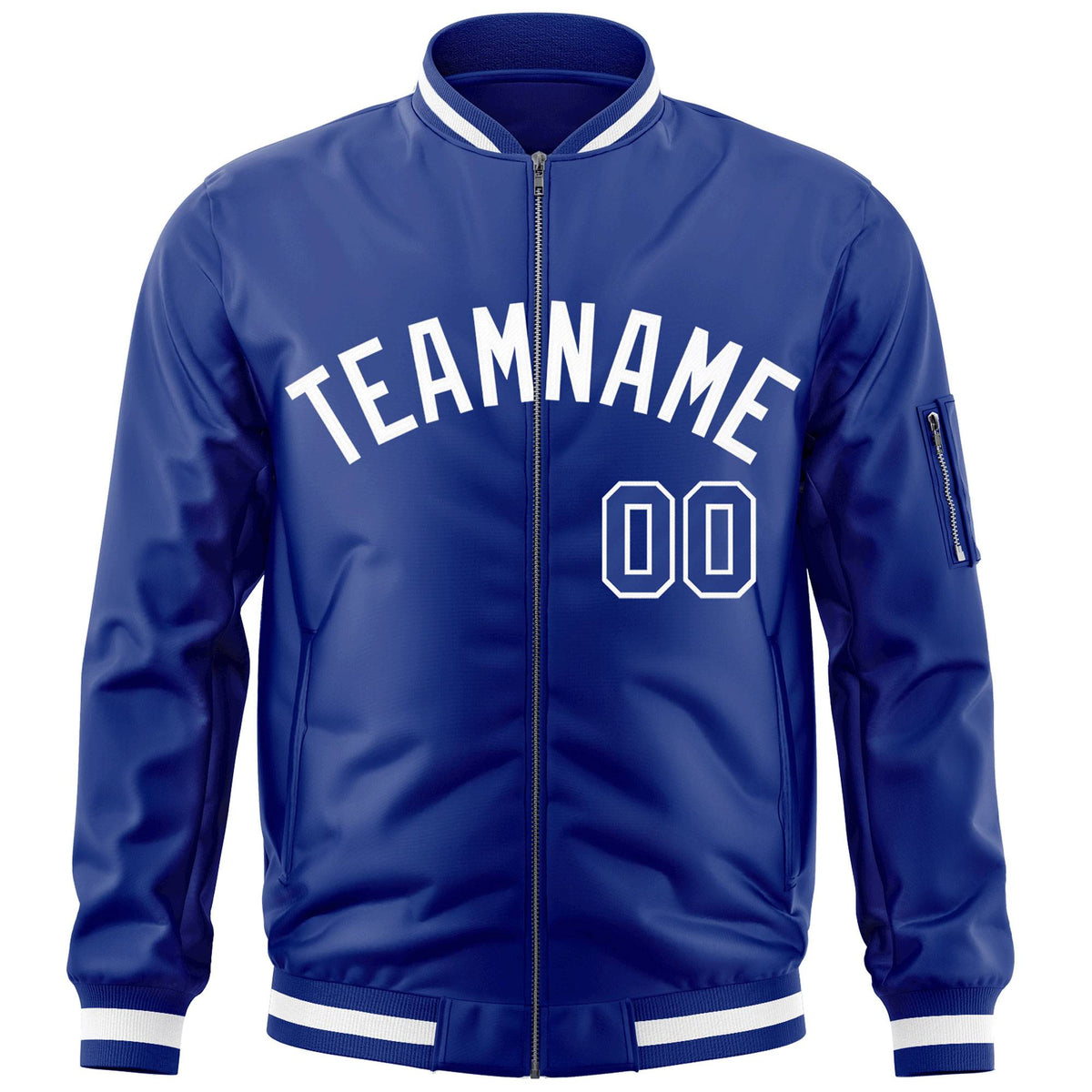Custom Royal White Varsity Full-Zip Letterman Bomber Jacket