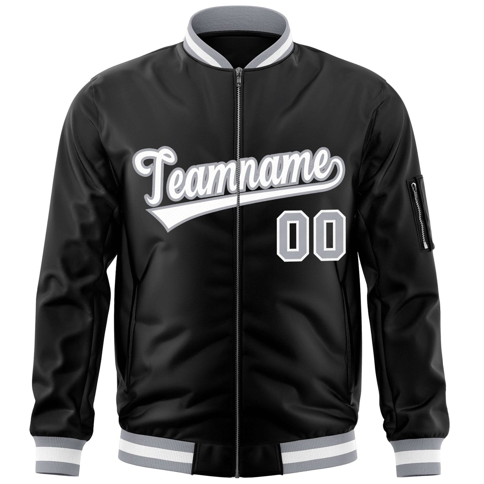 Custom Black White-Gray Varsity Full-Zip Letterman Bomber Jacket