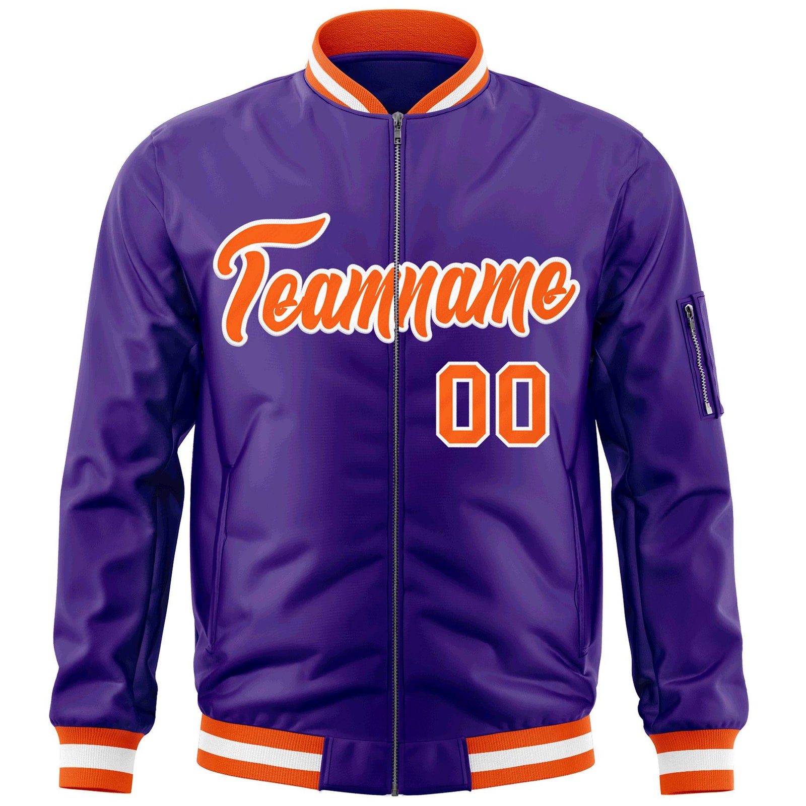 Custom Purple Orange-White Varsity Full-Zip Letterman Bomber Jacket