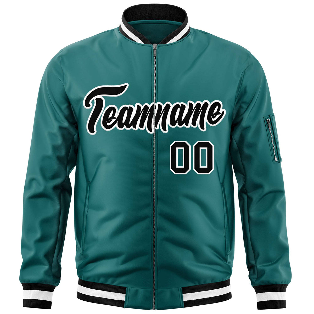 Custom Aqua Black-White Varsity Full-Zip Letterman Bomber Jacket