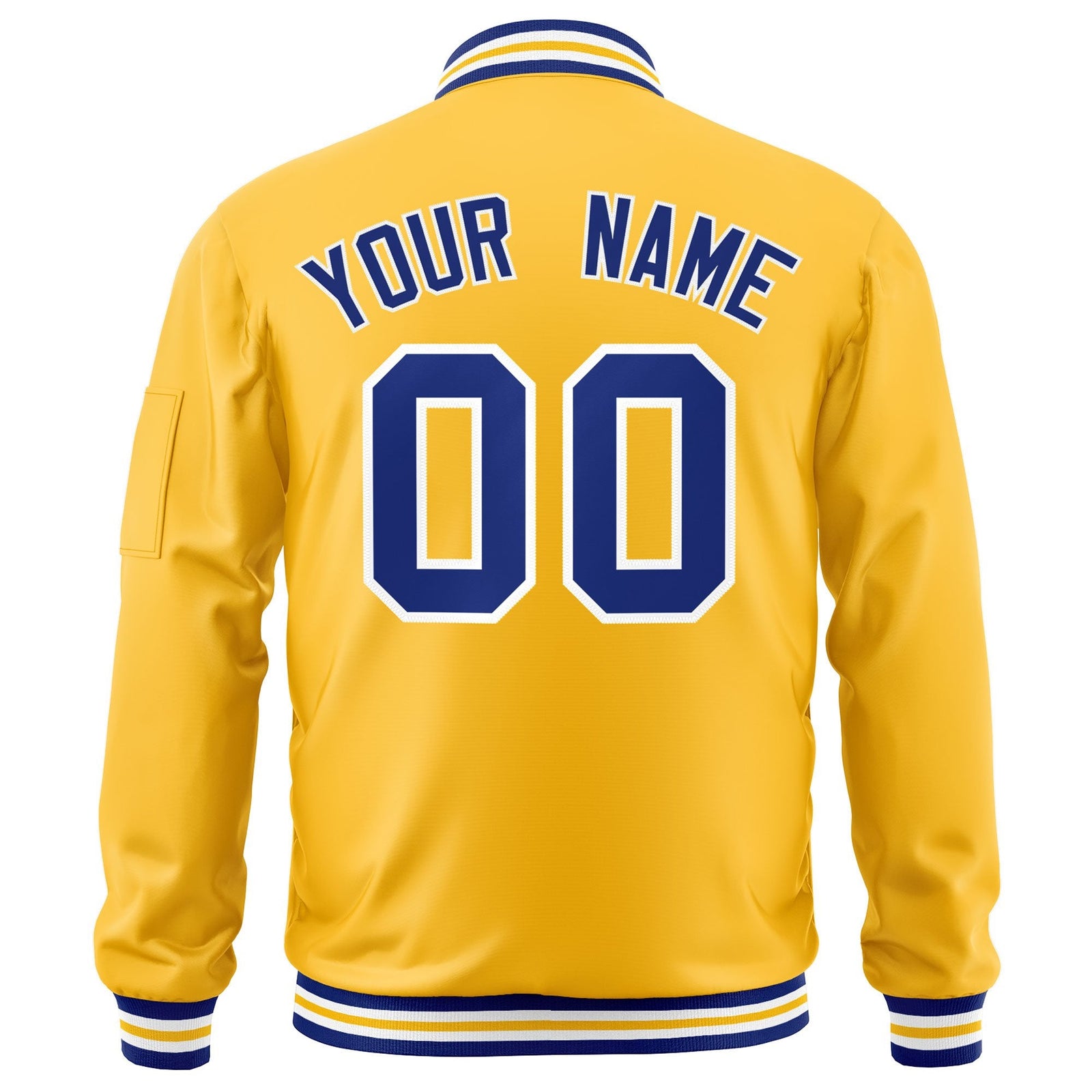 Custom Gold Royal-White Varsity Full-Zip Letterman Bomber Jacket