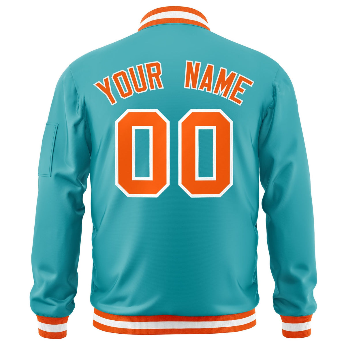 Custom Aqua Orange-White Varsity Full-Zip Letterman Bomber Jacket