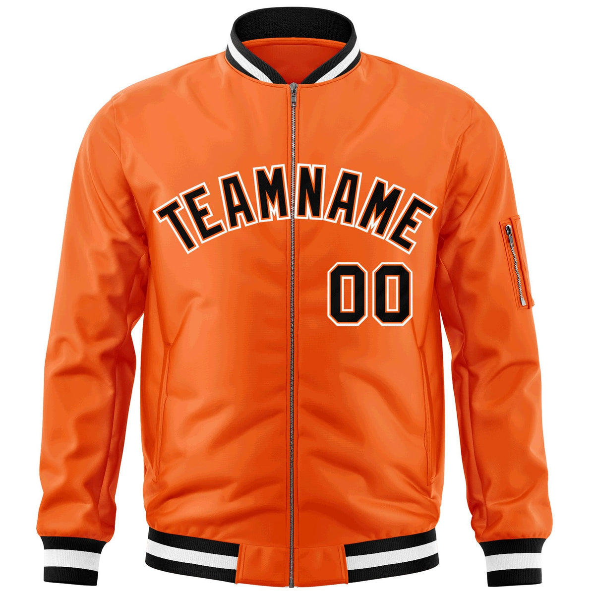 Custom Orange Black-White Varsity Full-Zip Letterman Bomber Jacket