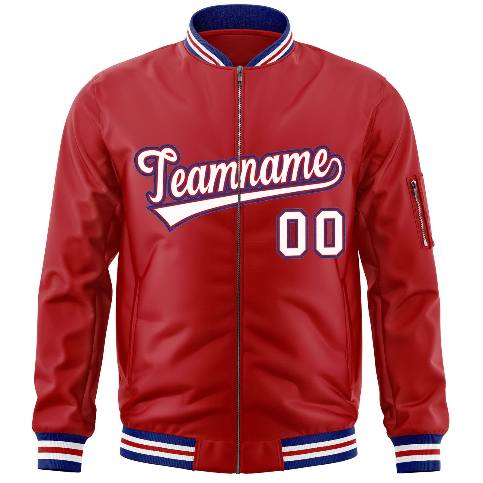 Custom Red White-Royal Varsity Full-Zip Letterman Bomber Jacket