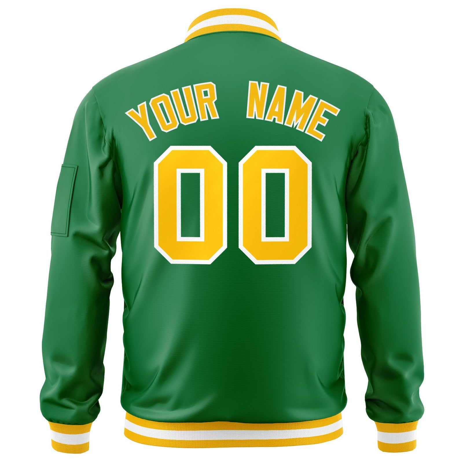 Custom Kelly Green Gold-White Varsity Full-Zip Letterman Bomber Jacket