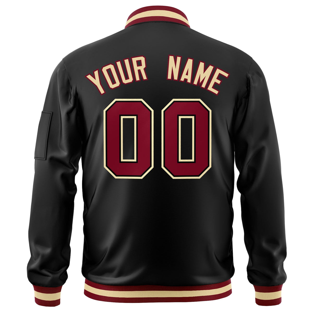 Custom Black Crimson-Black Varsity Full-Zip Letterman Bomber Jacket