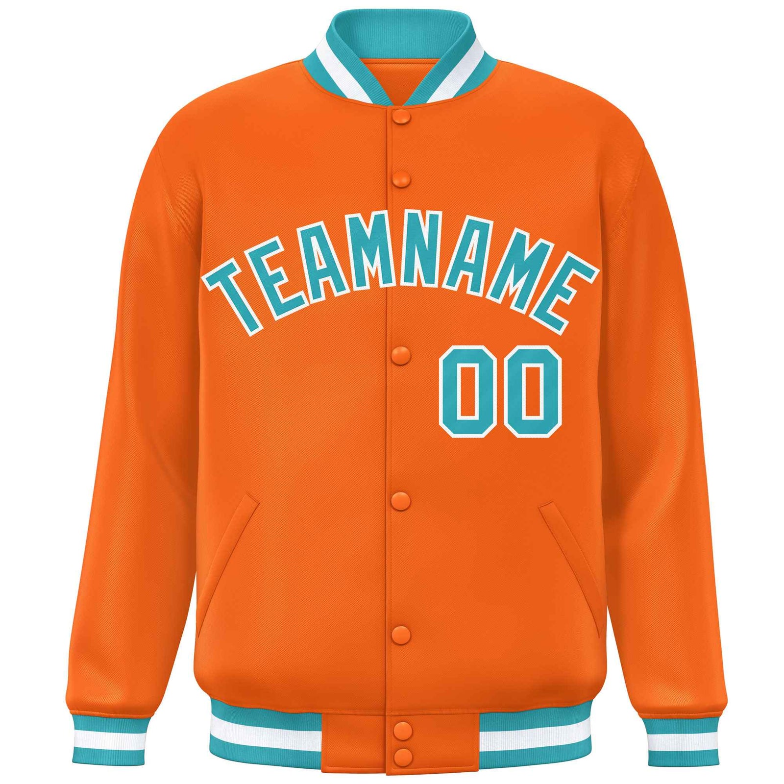 Custom Orange Aqua-White Varsity Full-Snap Classic Style Letterman Baseball Jacket