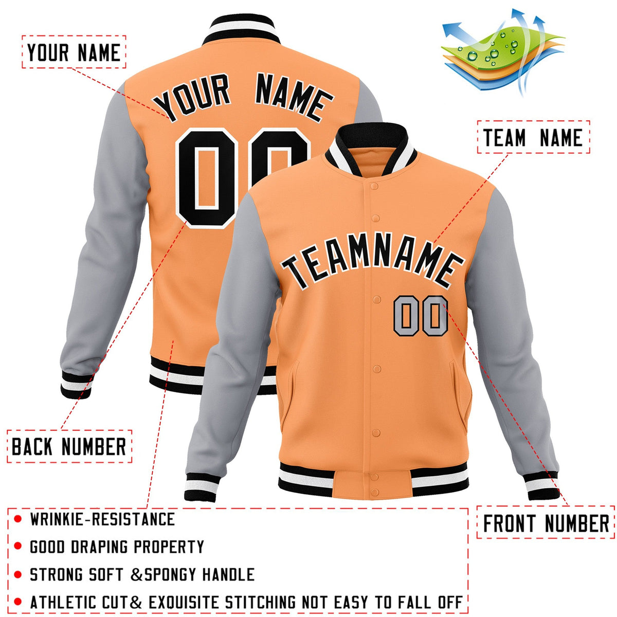 Custom Orange Black-White Raglan Sleeves Varsity Full-Snap Letterman Jacket