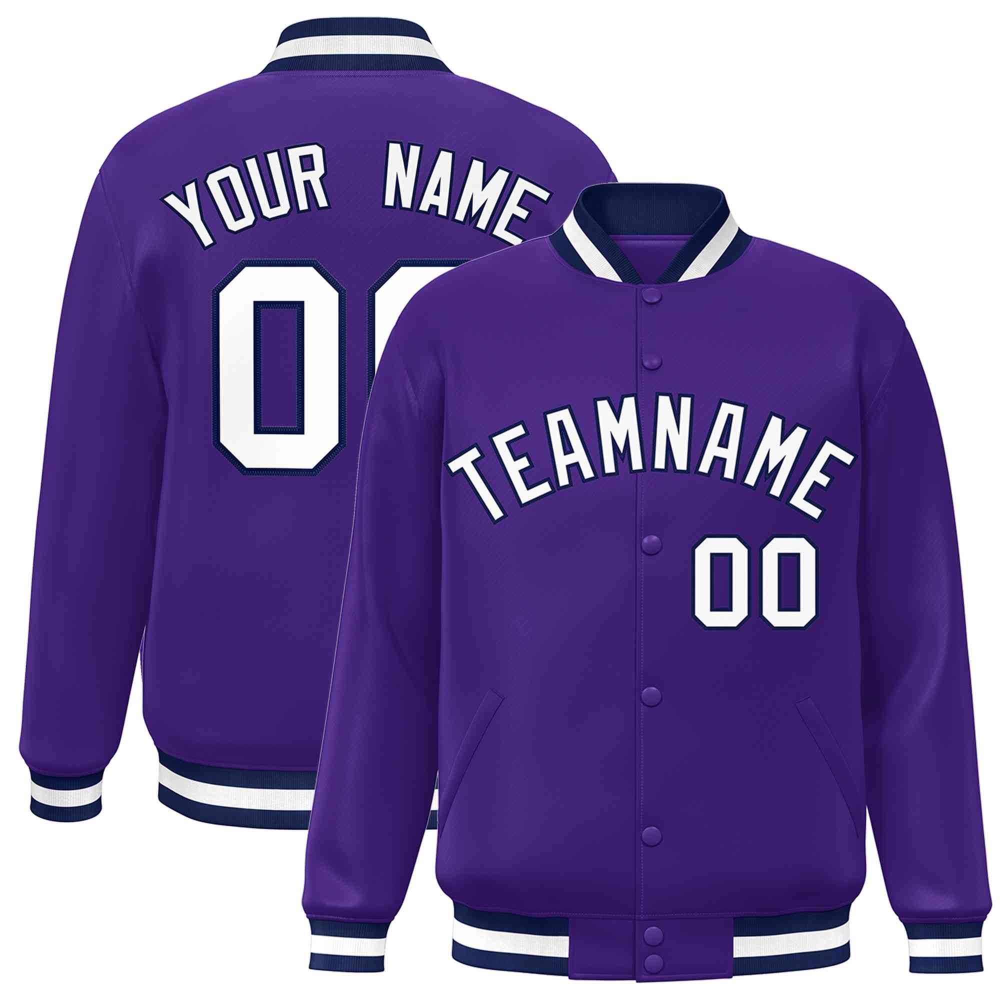 Custom Purple White-Navy Classic Style Varsity Full-Snap Letterman Jacket