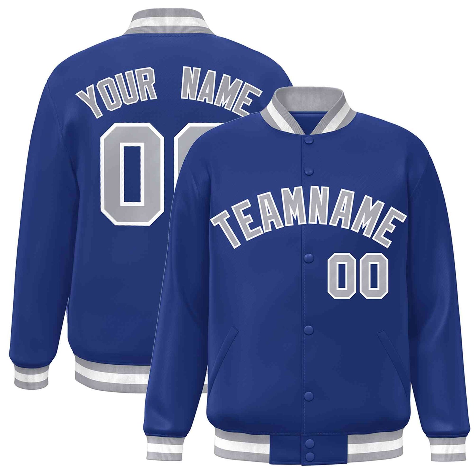 Custom Royal Gray-White Classic Style Varsity Full-Snap Letterman Jacket