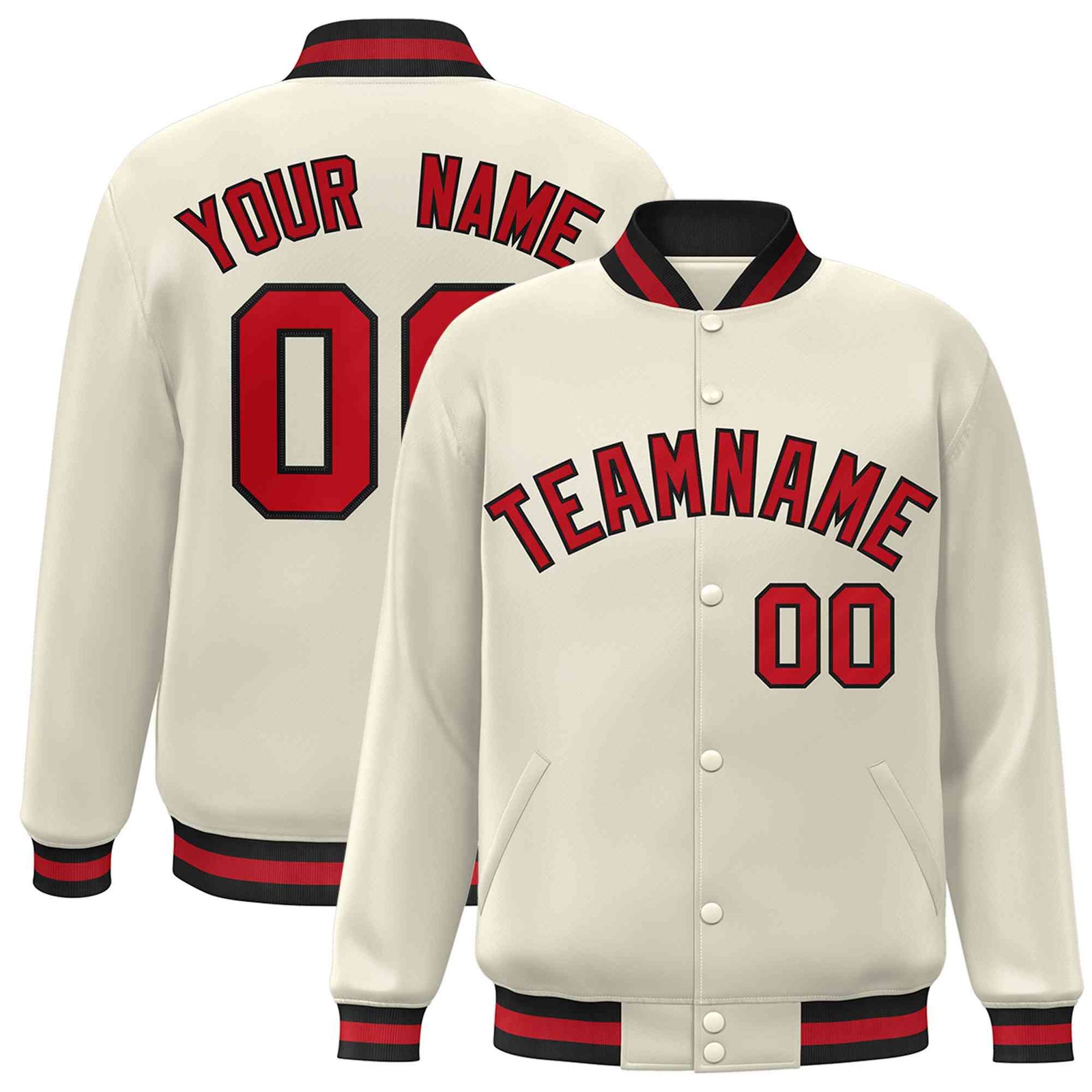 Custom Khaki Red-Black Classic Style Varsity Full-Snap Letterman Jacket