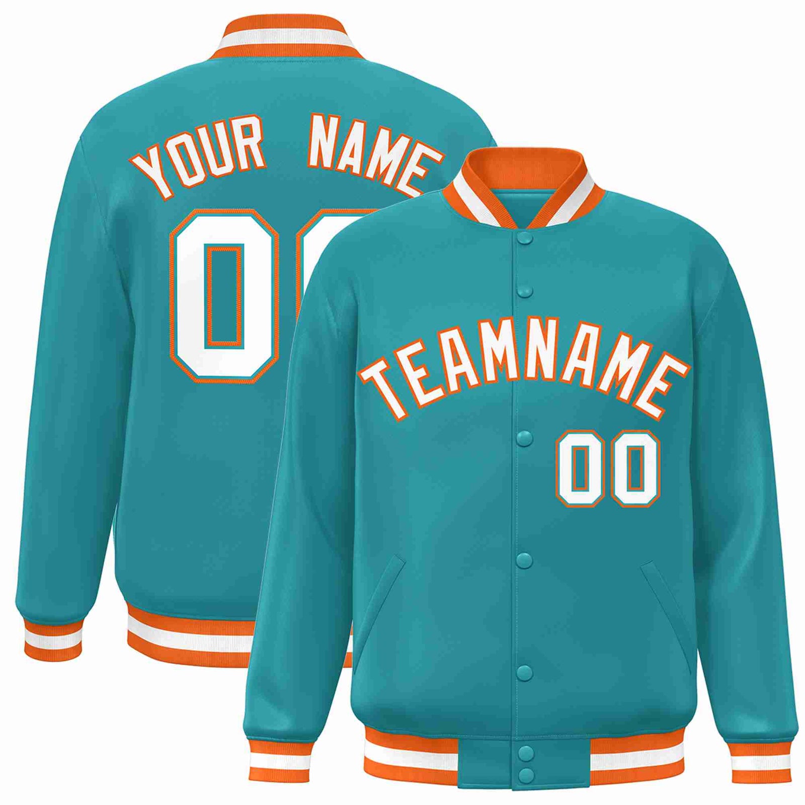 Custom Aqua White-Orange Classic Style Varsity Full-Snap Letterman Jacket