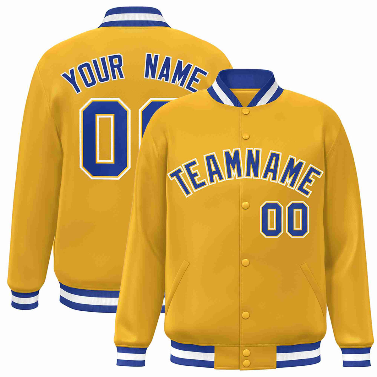 Custom Gold Royal-Gold Classic Style Varsity Full-Snap Letterman Jacket
