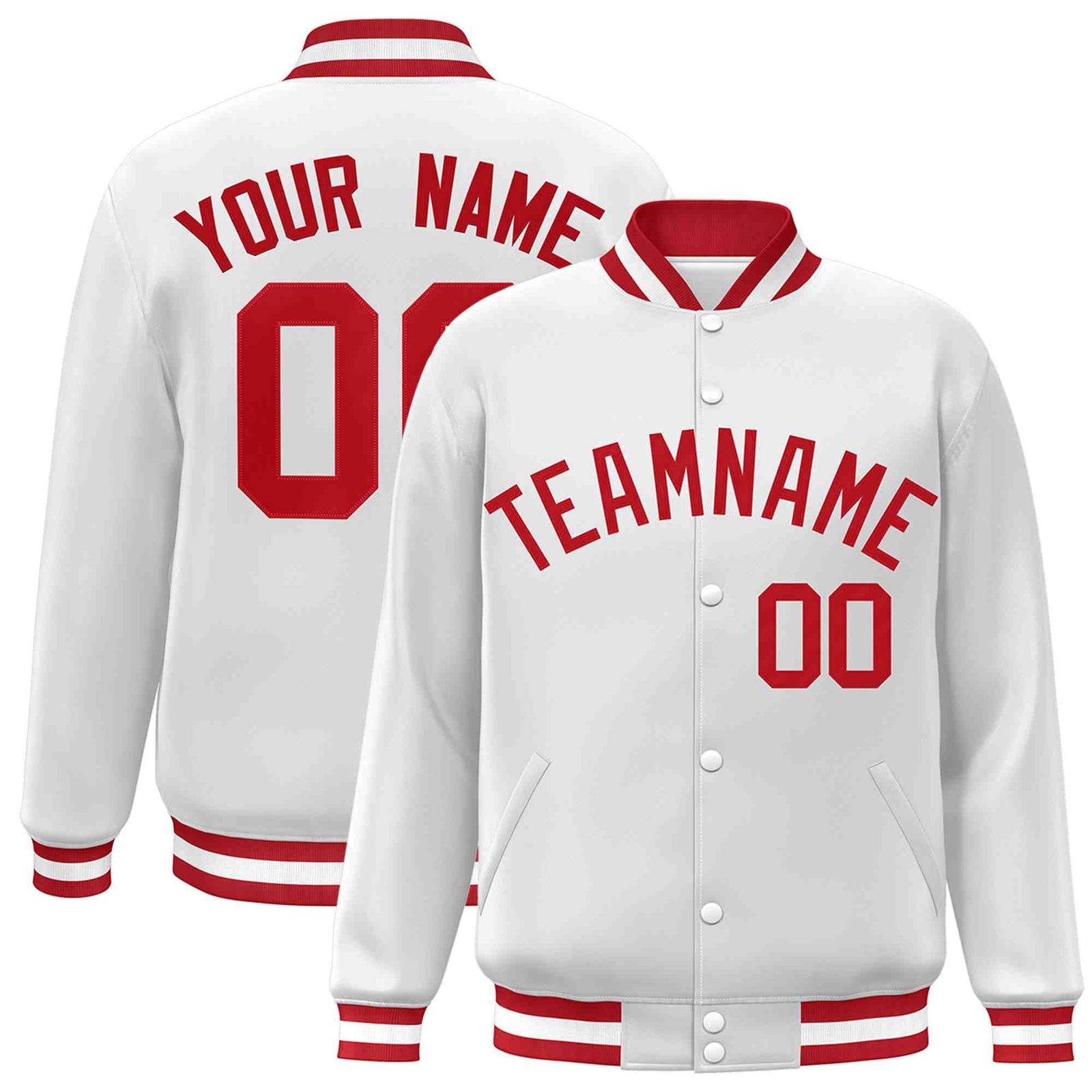 Custom White Red Classic Style Varsity Full-Snap Letterman Jacket