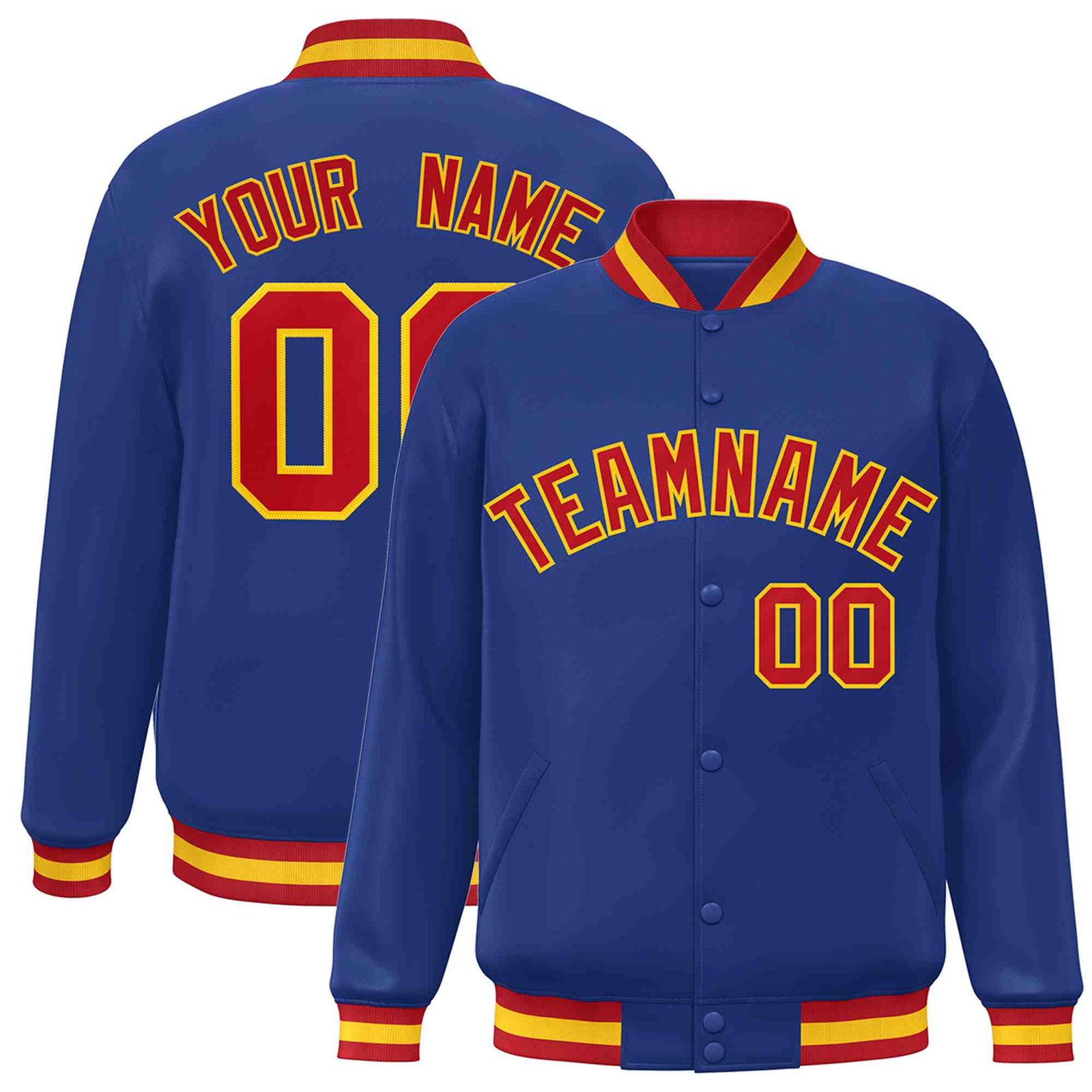 Custom Royal Red-Gold Classic Style Varsity Full-Snap Letterman Jacket