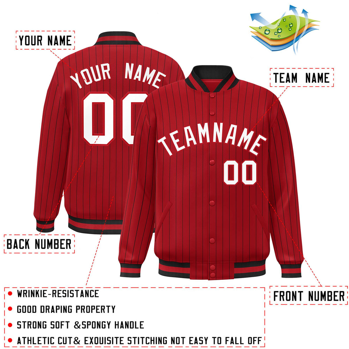 Custom Red White Red-Black Personalized Stripe Fashion Letterman Bomber Varsity Jacket