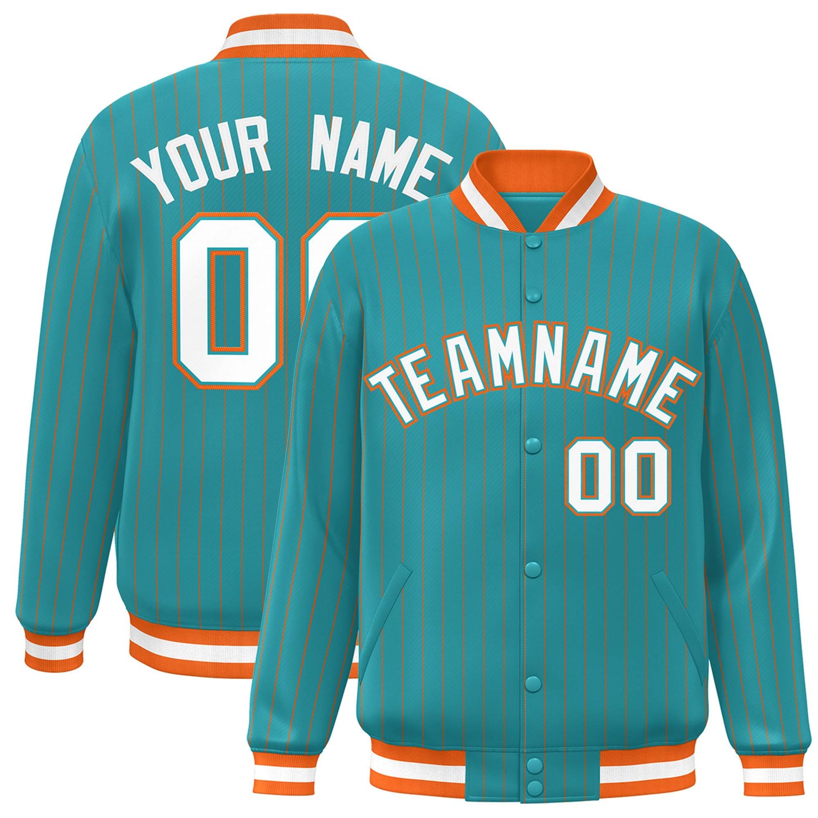 Custom Aqua White-Orange Personalized Stripe Fashion Bomber  Baseball Jacket