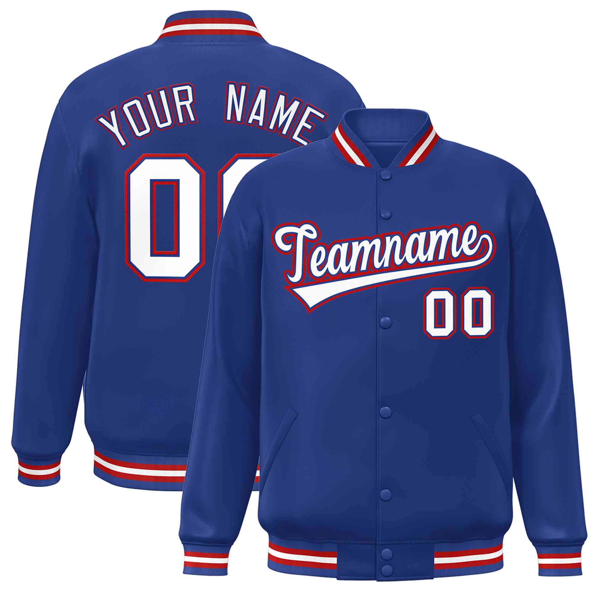 Custom Royal White-Royal Classic Style Varsity Full-Snap Letterman Jacket
