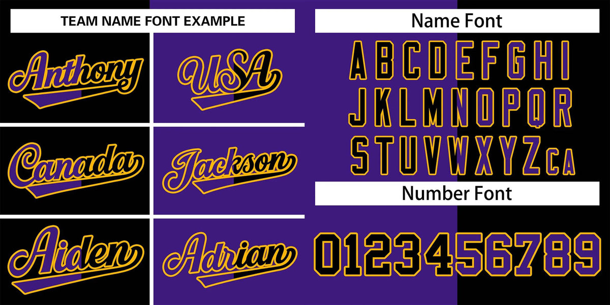 Custom Purple Black-Gold Letterman Two Tone Split Fashion Varsity Full-Snap Jacket