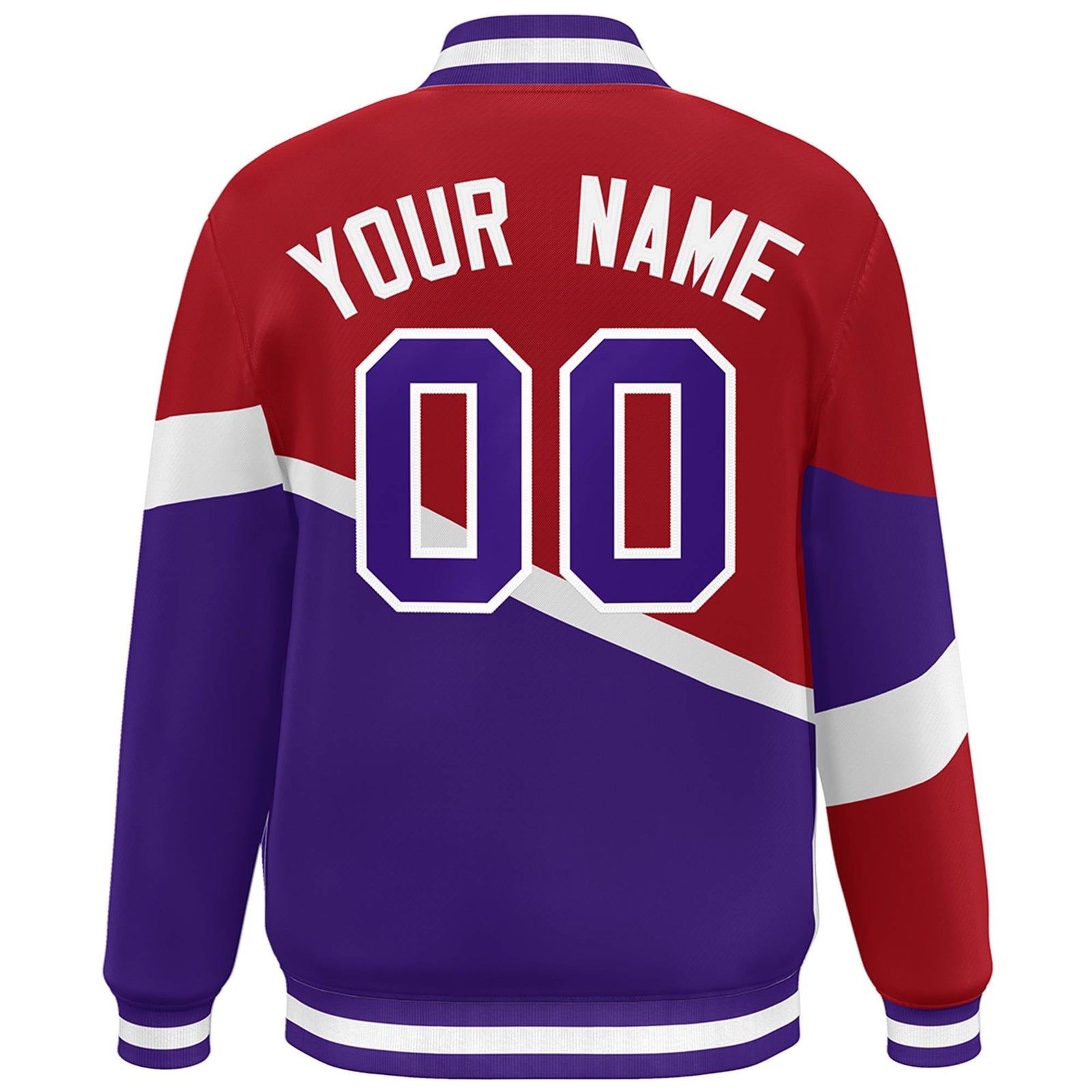 Custom Red Purple-White Color Block Bomber Varsity Baseball Jacket